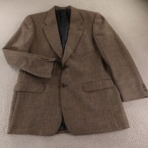 VTG Tweed Jacket M MT Brown Houndstooth Check 100% Wool Blazer Sport Coat 41L